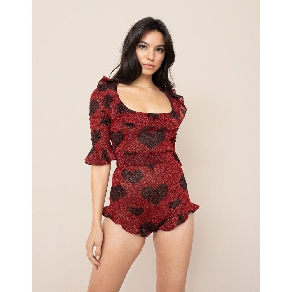 Agent Provocateur Amour Red Black Heart Body UK12 Large NWT $675